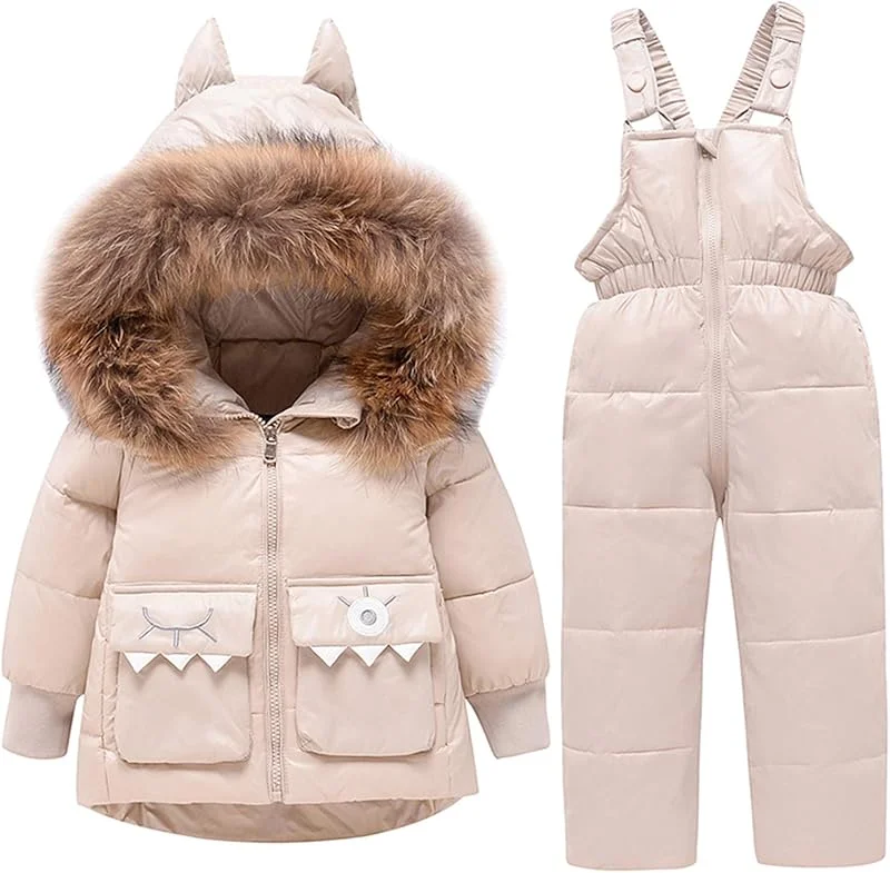 amropi Combinaison de Ski Bébé Filles Veste de Duvet à Capuche et Pantalons de Neige 2 Pièces Hiver Ensemble de Ski pour 1-5 Ans — Vetements ski