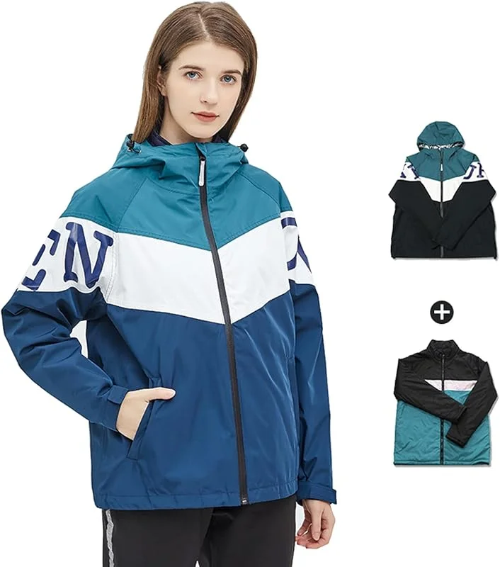 MU 3 En 1 Veste de Ski Femmes Veste Imperméable Neige Manteau de Ski Neige Manteau Chaud D'Hiver À Capuchon de Montagne Vestes Snowboard, Blue, L — Vetements ski