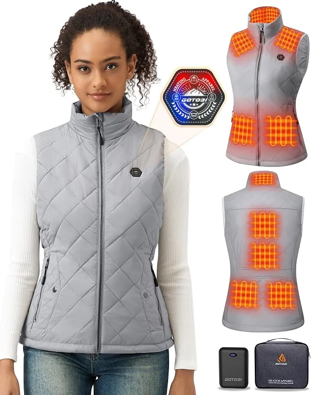 Gilet Chauffant Femme avec Batterie de 7, 4V 16000mAh - Veste Chauffant Femme avec 9 Zones de Chauffage et 3 Températures Réglables, Doudoune Chauffante pour Activités de Plein Air Randonnée Ski — Vetements ski