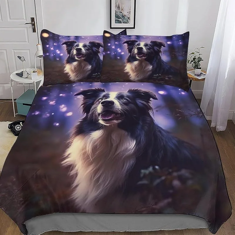 Border Collie Housse De Couette avec Taies d'oreiller 3 Pièces Housse De Couette Microfibreavec Fermeture Éclair Parure De Lit pour Adultes Et Adolescents Double (200x200cm) — Equipement ski