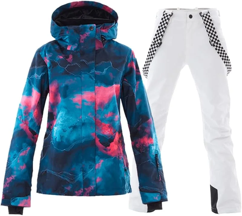 HOTIAN Ensemble veste et pantalon de ski pour femme, coupe-vent, imperméable, isolé, manteau de neige chaud pour l'hiver — Vetements ski