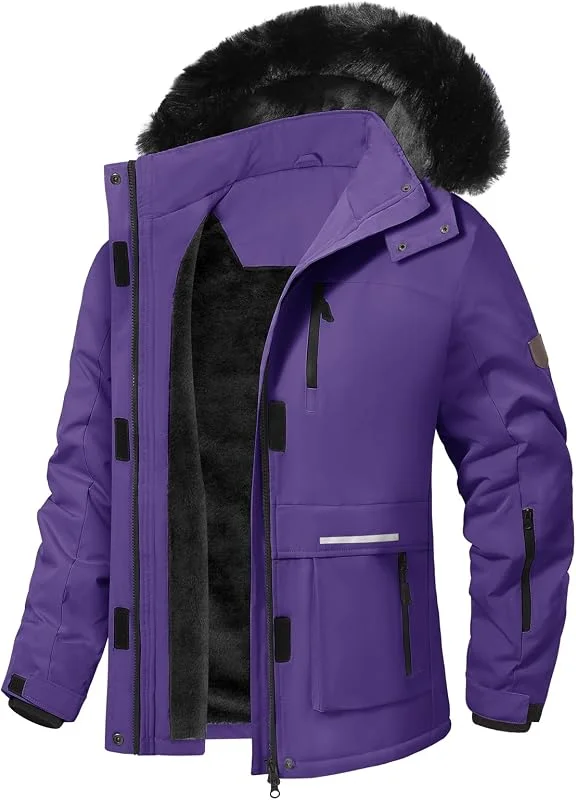 Voqeen Veste Ski Femme Blouson Femme Hiver Imperméable Pour la Montagne Veste Polaire Coupe-vent avec Capuche Amovible pour Femmes — Vetements ski