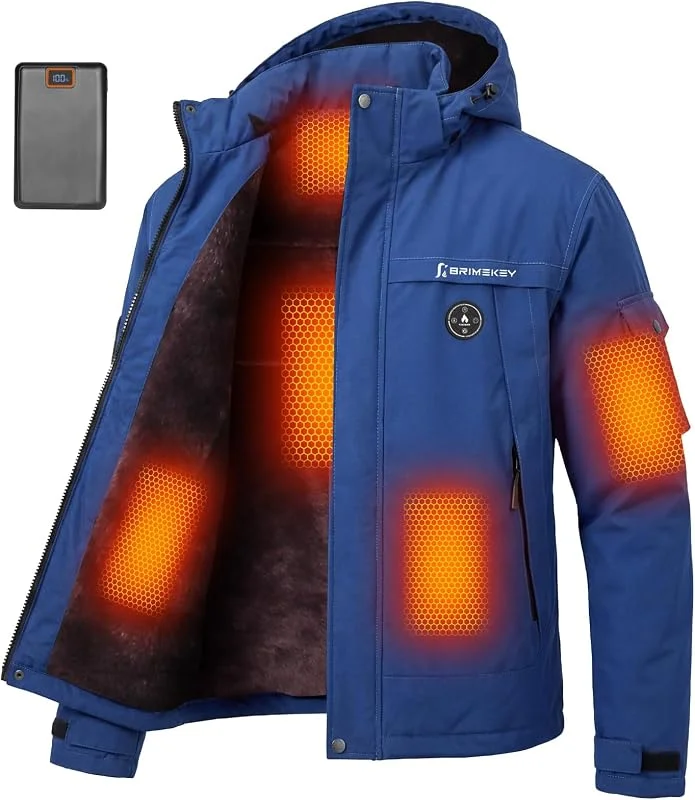 Graphène Veste Chauffante Homme avec Doublure Polaire, Batterie HD 20000mAh 7.4V, 6 Zones de Chauffe et 3 Températures, Blouson Chauffant Homme d'hiver Imperméable et Coupe-vent pour Ski — Vetements ski
