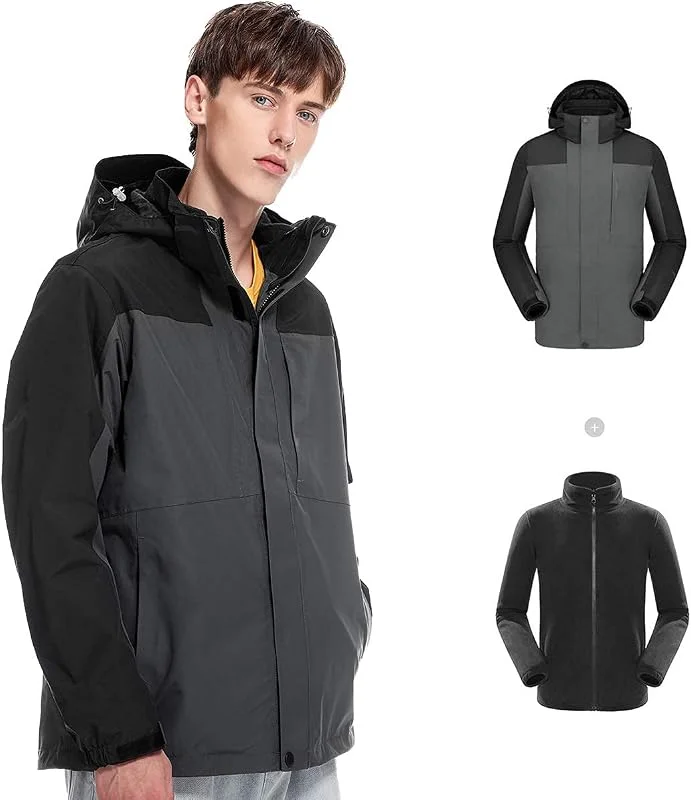 MU Hommes 3-In-1 Veste de Ski Manteau Imperméable Hiver Chaud Montagne Veste Neige Brochage Mode Épais Coupe-Vent Vêtements Veste, Black, M — Vetements ski