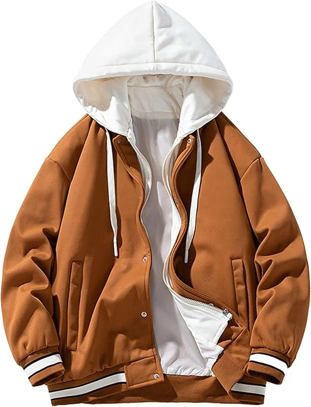 ZDJSWJ Hommes à capuche baseball School jacket full zip pullover Hooded jacket clash Color zip Hooded sportswear — Vetements ski