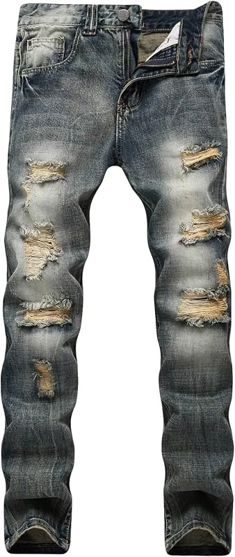 DGKaxiyaHM Jean déchiré à Jambe Droite pour Homme Pantalon Denim Décontracté Coupe Slim Taille Mi-Haute Jean déchiré délavé avec Trou — Vetements ski