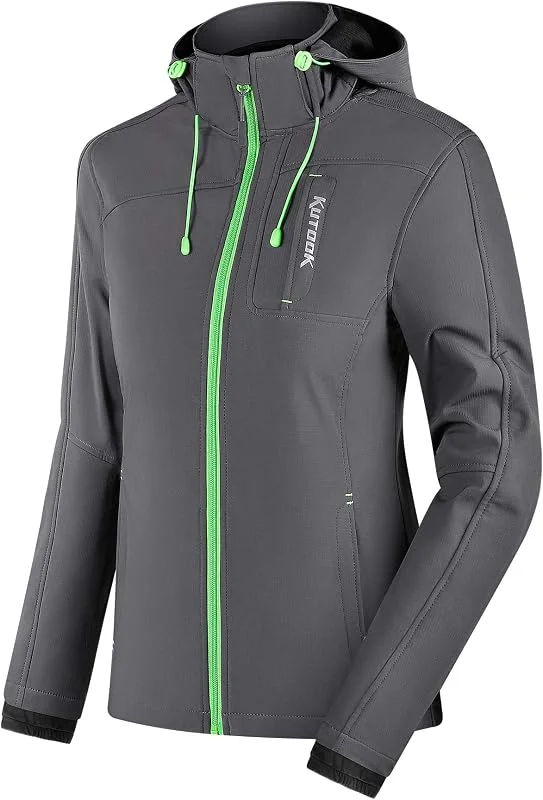 KUTOOK Veste Softshell Femme Hiver Chaud Blouson Capuche Amovible Coupe Vent Imperméable Extérieur Randonnée Jogging Sport de Plein Air — Vetements ski