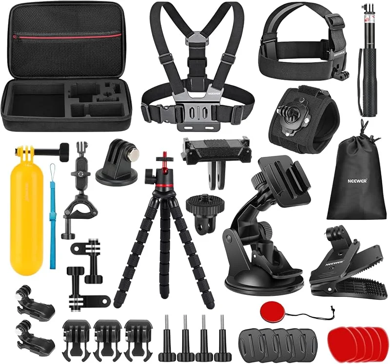 NEEWER Kit d'Accessoires Pro 35 en 1 pour Action Cam, Compatible avec DJI Osmo Action 5 Pro 4 3 GoPro, Adaptateur Rapide pour Plongée Randonnée Moto VTT Ski Surf Vlog, GP-51 — Equipement ski