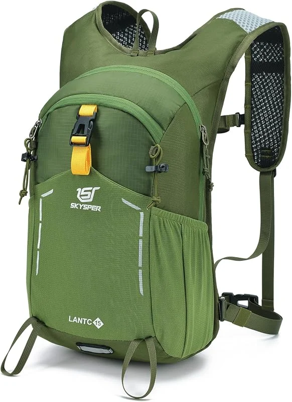 SKYSPER Sacs à Dos de Randonnée 15L, Sac à Dos Sport Imperméable Léger et Respirant Sac à Dos pour Les Excursions pour Voyage Cyclism Trekking Femme Homme, LANTC15-armée Verte — Equipement ski