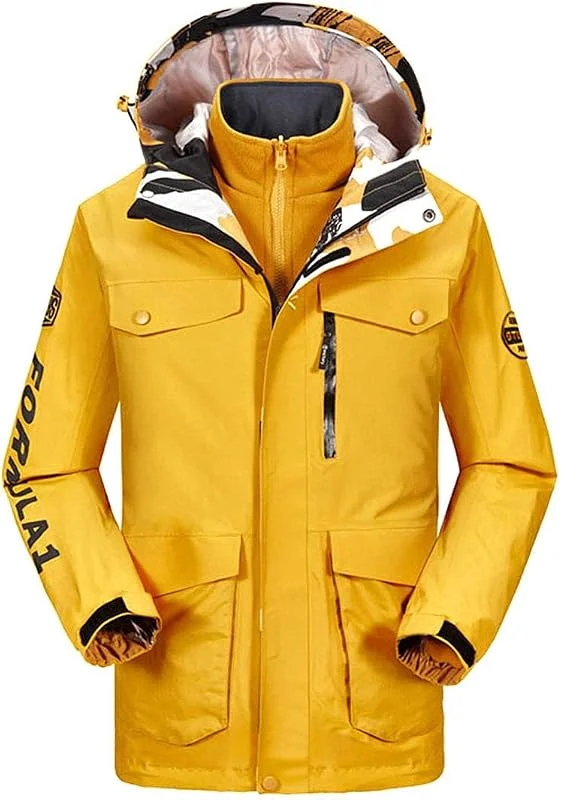 MU Vêtements Pour Hommes 3 En 1 Veste Résistant À L'Eau - Veste de Ski - Manteau Réglable Capuche Hommes, Intérieur En Polaire Amovible Veste de Pluie, Yellow, Xxl — Vetements ski