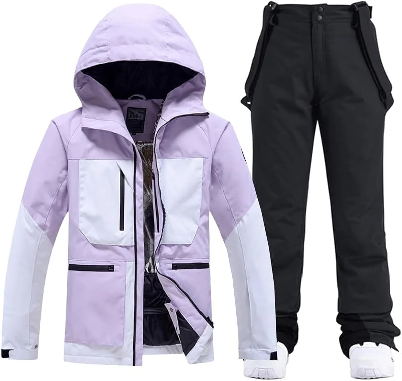HOTIAN Ensemble veste et pantalon de ski pour femme - 2 pièces - Imperméable - Coupe-vent - Hiver - Chaud - Vêtements de ski pour femme — Vetements ski