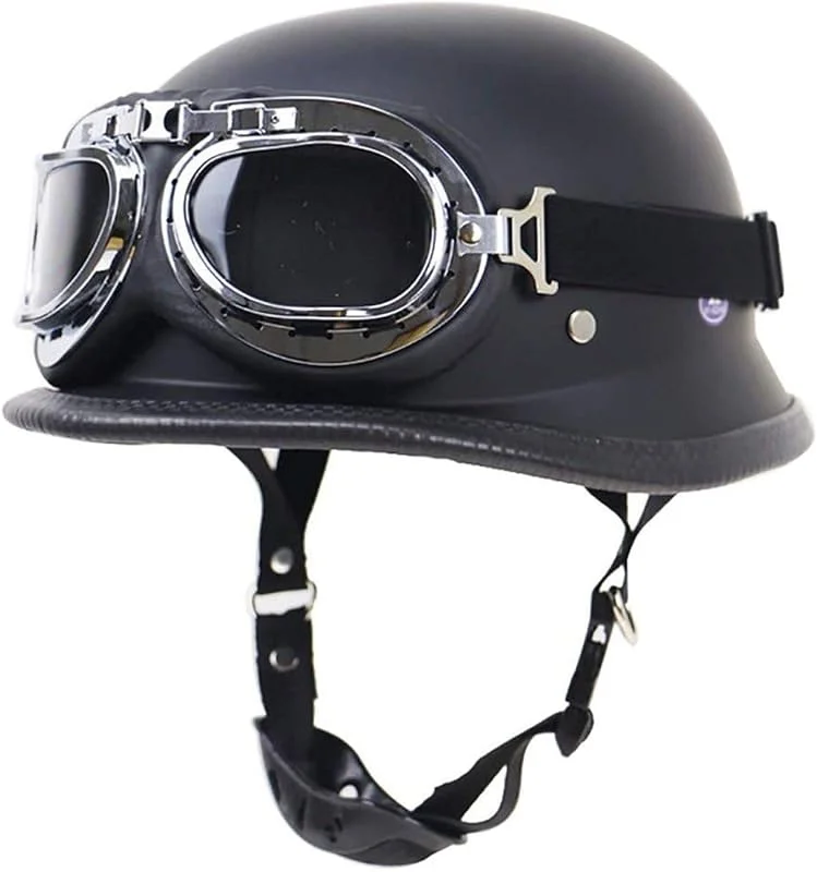 EBAYIN Casque Moto Casque Bol Demi-Jet avec Lunettes RéTro Harley Casque Cruiser Chopper Scooter Open Face Jet Casque De Cyclomoteur Casque De Moto ECE Approuvé, MatteBlack-S=（55~56cm） — Equipement ski
