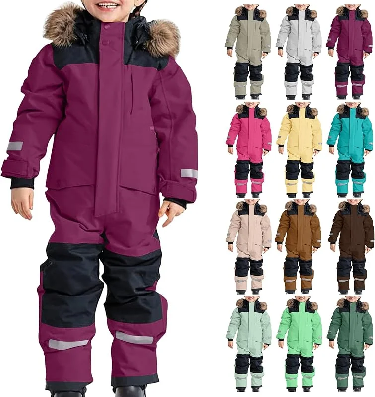 Combinaison de ski classique pour enfant - Une pièce - Unisexe - Combinaison de neige - Imperméable - Coupe-vent - Thermique - Hiver - Chaud - Épais - Capuche épaisse - Combinaison d'extérieur — Vetements ski