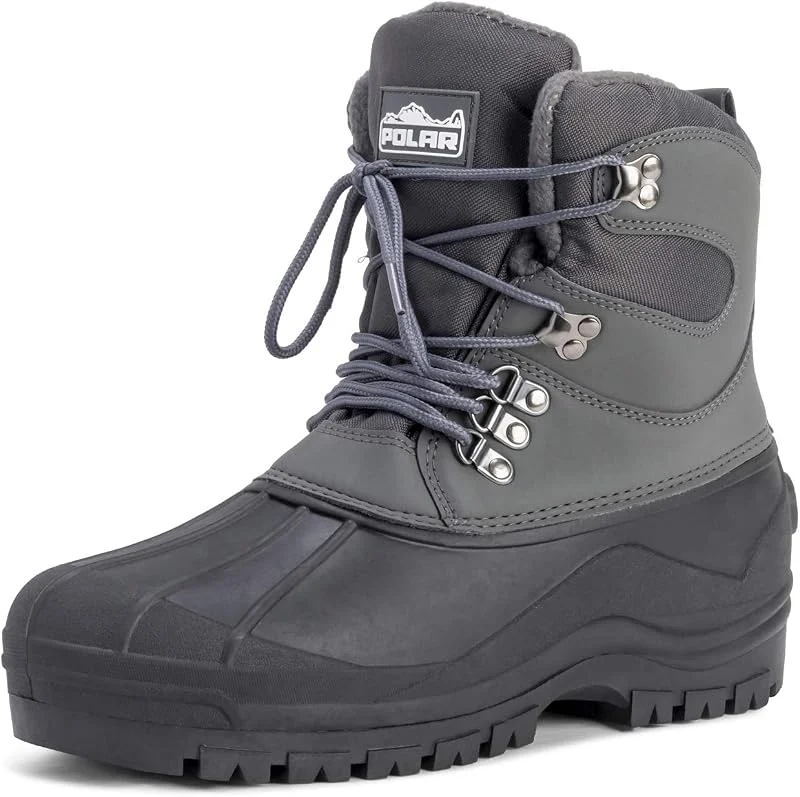 Polar Bottes Homme Hiver Courtes en Nylon avec Empiecements – Impermeables avec Semelle Type Duck – Fermeture a Lacets pour la Neige — Equipement ski