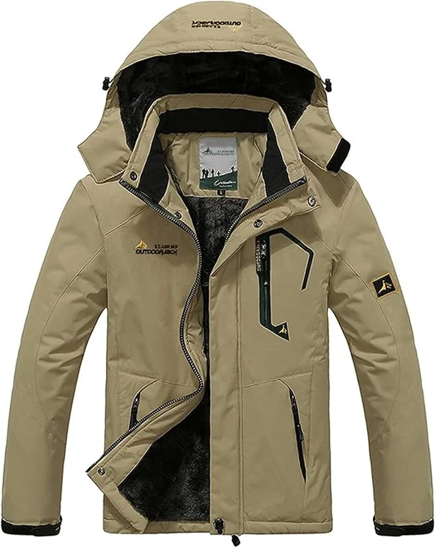 Memoryee Hommes Ski Veste Hiver Chaud Doublure Peluche Outdoor Softshell avec Capuche Amovible Veste — Vetements ski