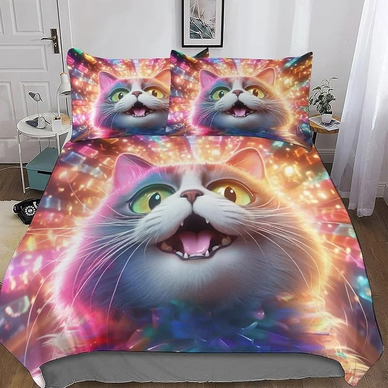 Chat Housse De Couettes pour Enfants Adultes Parure De Lit 3 Pièces, Microfibre De Literie avec Taies D'oreillers Double 200x200cm — Equipement ski