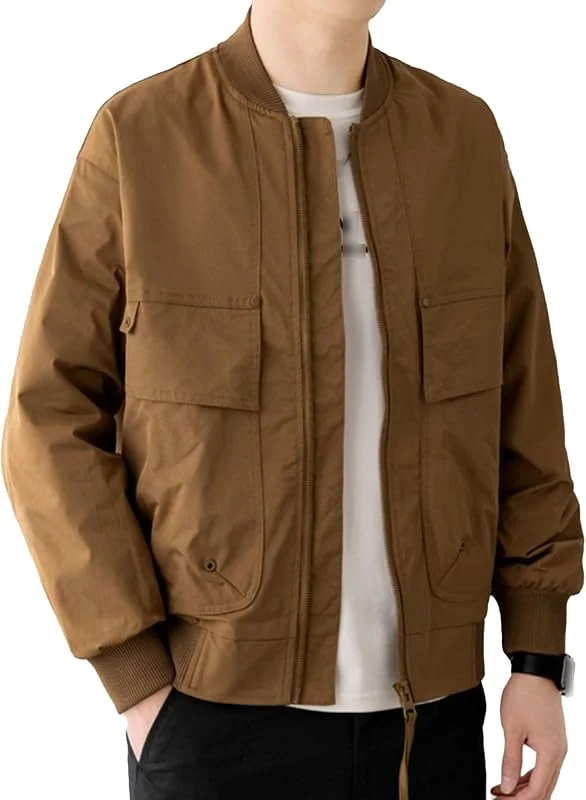 ZDJSWJ Veste légère en coton pour homme Veste de combat à col montant de travail décontracté Manteau cargo militaire entièrement zippé — Vetements ski