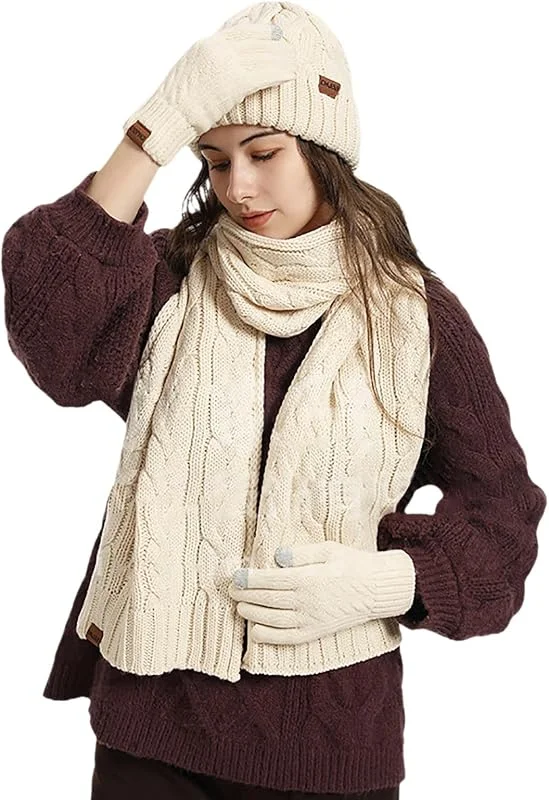 Ensemble Bonnet Echarpe Femme Cache-Cou Longue Écharpe Et Gants Chaud Extensible Pour Homme De Sports Plein Air Ski Quotidien Cadeau D'Hiver Tour Cou Polaire — Vetements ski