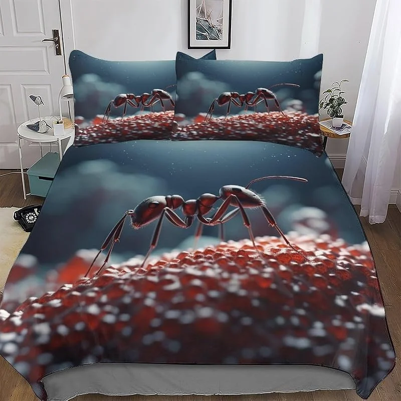 Animal Fourmi Housse De Couette avec Taies d'oreiller 3 Pièces - Parure De Lit - Ensembles De Housses De Couette en Microfibre Douce Double (200x200cm) — Equipement ski