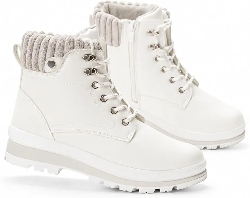 GLAMORA Bottes de Neige Femme, Bottines d’Hiver Fourrées Imperméables, Chaussures Randonnée Trekking Montagne Après-Ski, Chaudes Antidérapantes, Zip Latéral, Lacets, Semelle Crantée — Equipement ski
