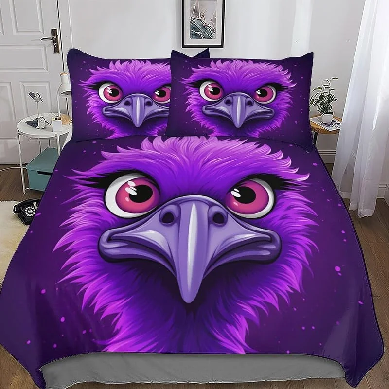 Autruche Housse De Couette Parure De Lit avec Taie d'oreiller Doux Et Confortable Sets De Housse Couette en Microfibre Double 200x200cm — Equipement ski