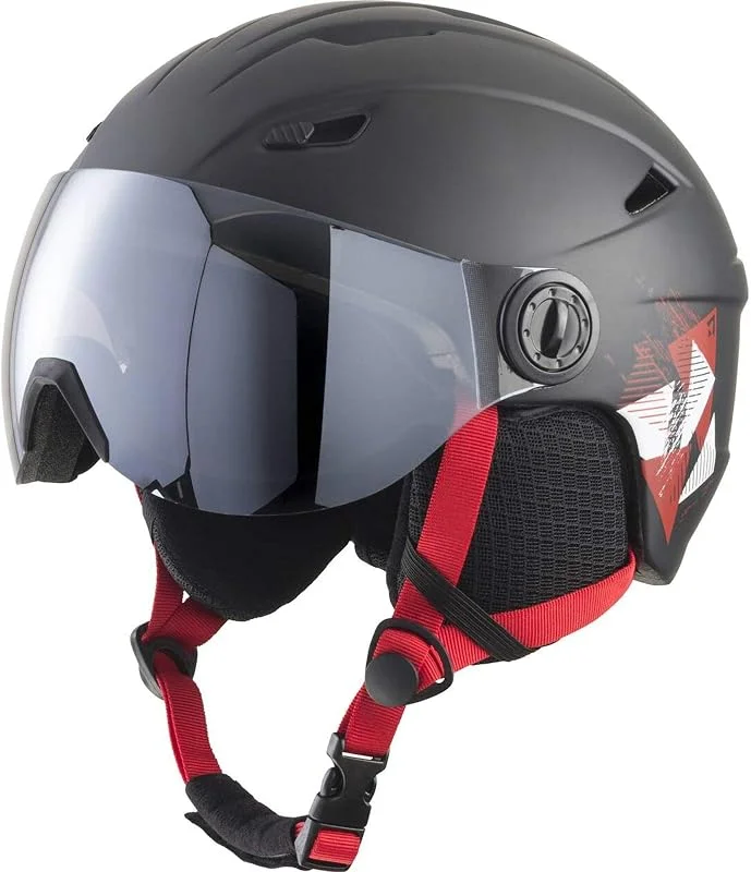 Tecnopro Pulse S2 Visor HS-016 Casque de Ski Mixte Enfant, Black, Red, XXS — Equipement ski