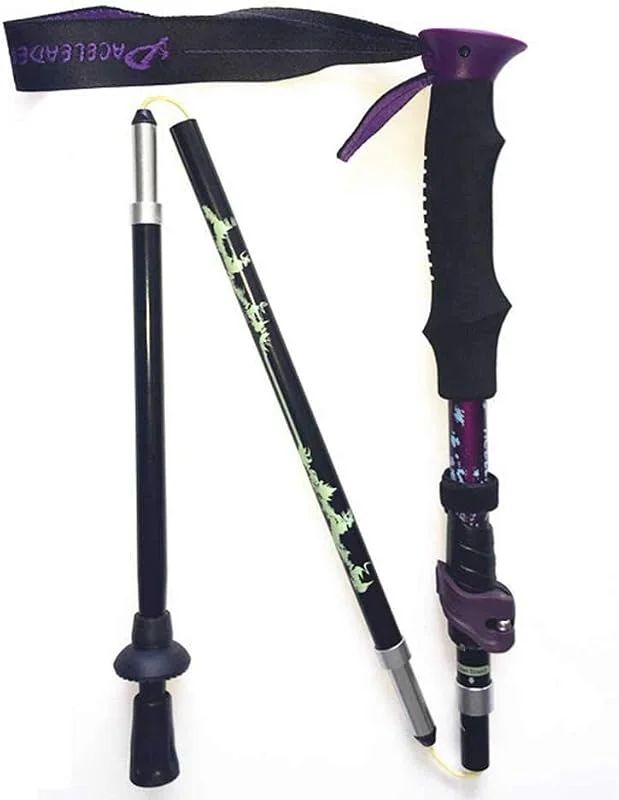 Bâtons De Randonnée Alliage D'aluminium Aviation, Pliable en Cinq Sections, avec Velcro, Longueur Librement Ajustable pour La Randonnée — Equipement ski
