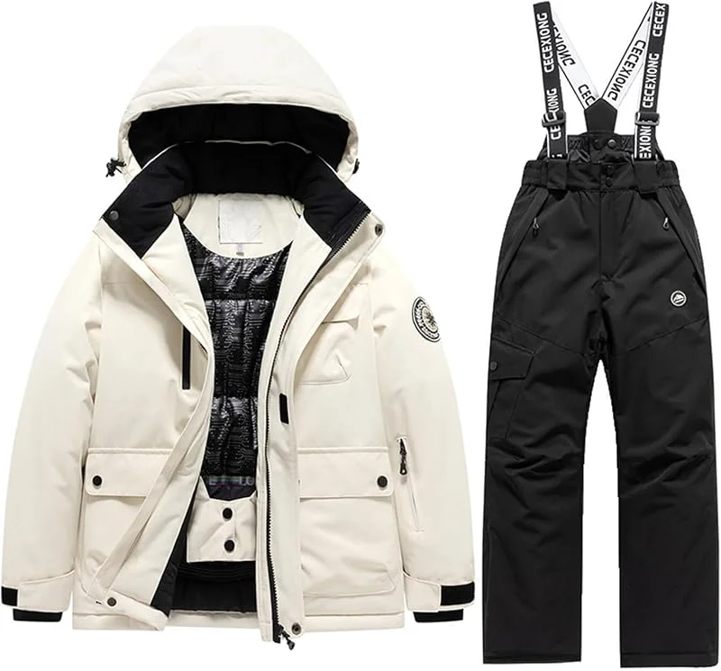 Generisch Combinaison de ski d'hiver thermique, combinaison de neige chaude, tenue d'extérieur par temps froid, ensemble de 2 pièces, imperméable, coupe-vent, respirant — Vetements ski