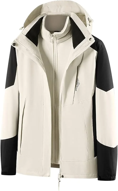 Veste de ski d'extérieur 3 en 1 pour femme avec veste polaire - Imperméable - Coupe-vent - Chaud - Veste d'hiver double - Veste fonctionnelle avec capuche amovible - Manteaux tendance - Veste — Vetements ski