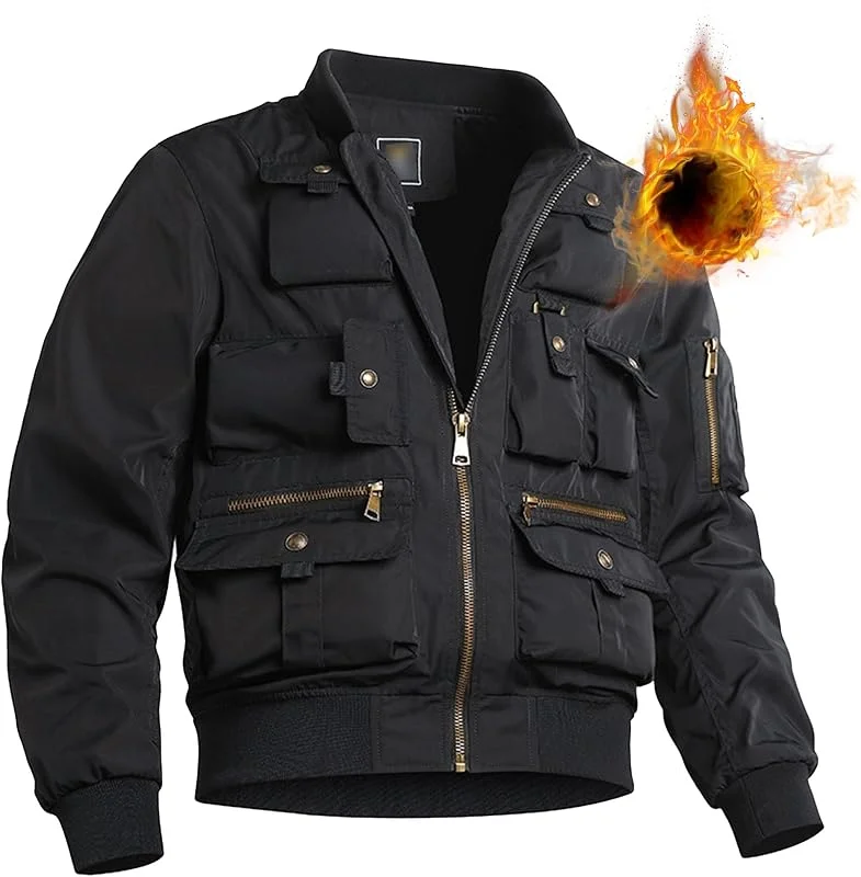 ZDJSWJ Veste légère en coton pour homme Windbreaker Outdoor Golf Multi-Pocket manteau Veste softshell baseball à col montant — Vetements ski