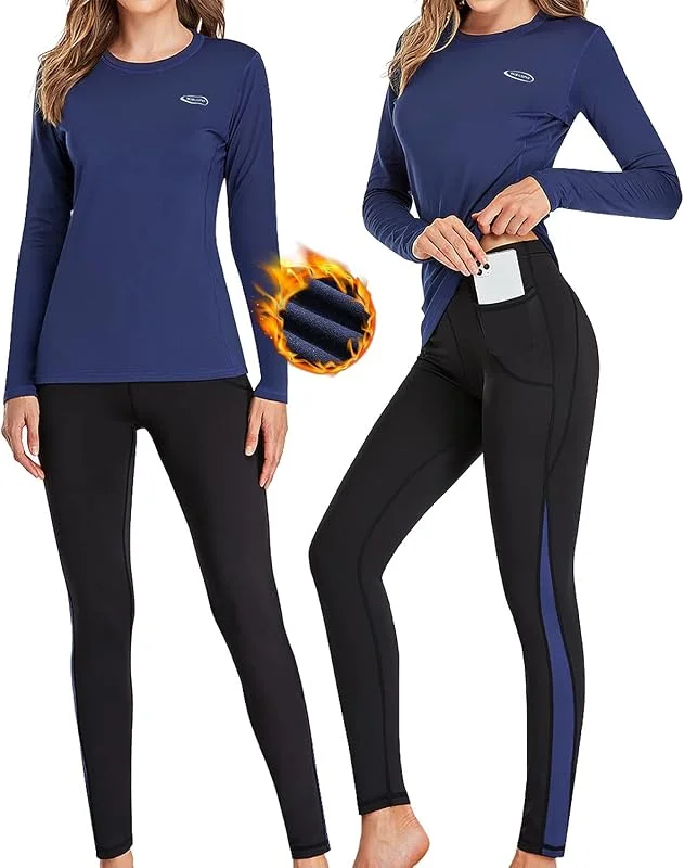 sous-Vêtement Thermique Femme, Ensemble de sous-vêtements Thermiques Femme Léger et Chaud Quick Dry Sou Vetement Manches Longues pour Hiver Sport L'entraînement Ski Running Randonnée Montagne — Vetements ski