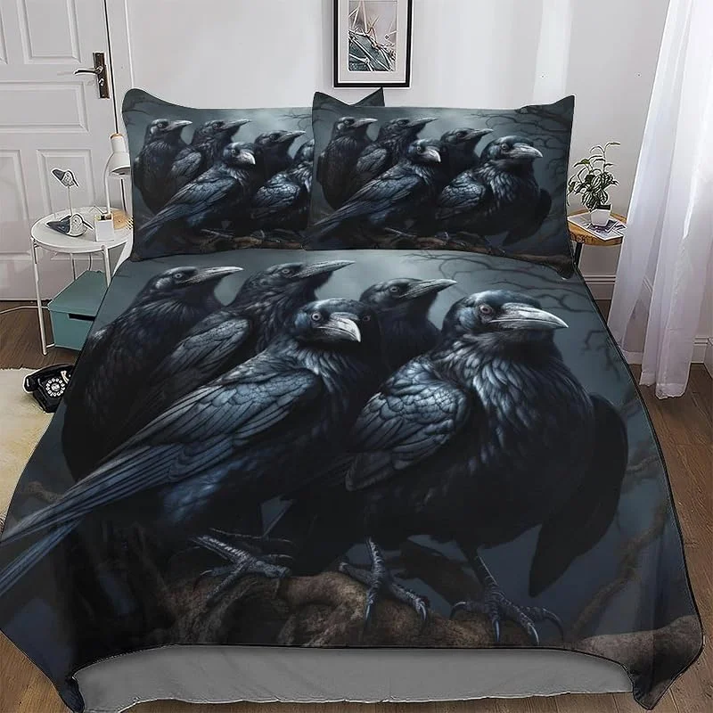 Corbeau Motif Housse De Couette 3 Pièces Ultra Douce Microfibre Coton Housse Couette, pour Quatre Saisons Parure De Lit, avec Taie d'oreiller Assortie, Double (200x200cm) — Equipement ski