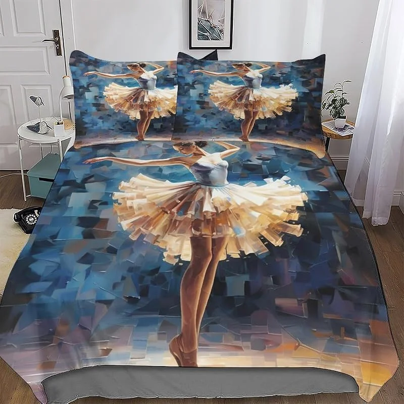 Ballet Parure De Lit Ensemble De Housse De Couette Fixé À 3 Pièces Housse Couette Ultra Doux Microfibre avec Taie d'oreiller pour Enfants Adultes Double (200x200cm) — Equipement ski