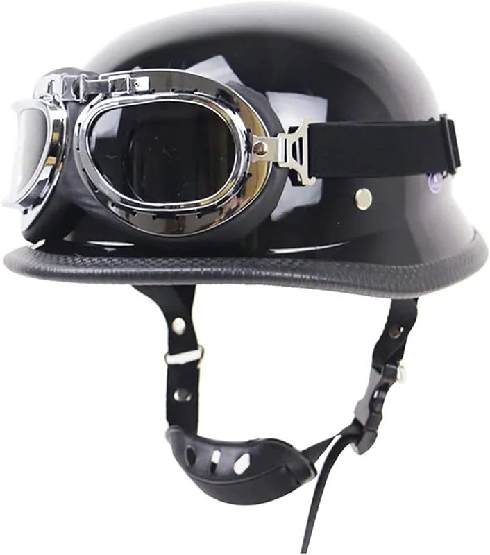 EBAYIN Casque Ouvert Demi Casque Moto Vintage Demi Coque Casque Jet Scooter Cruiser Chopper Cyclomoteur Casque avec Lunettes Dot ECE Sécurité Approuvé, BrightBlack-M=（57~58cm） — Equipement ski