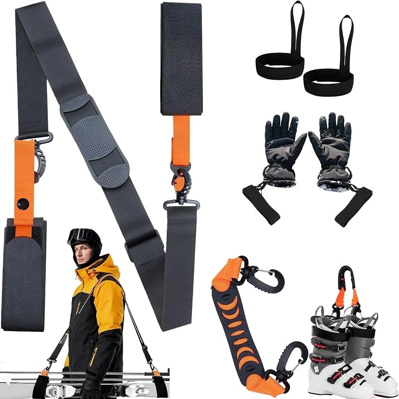 3 Pièces Sangles de Ski Réglables, Sangle de Ski Réglables avec Bandoulière Rembourrée pour Un Transport Facile des Skis Chaussures de Skis et Bâtons Dragonnes pour Gants de Ski — Equipement ski