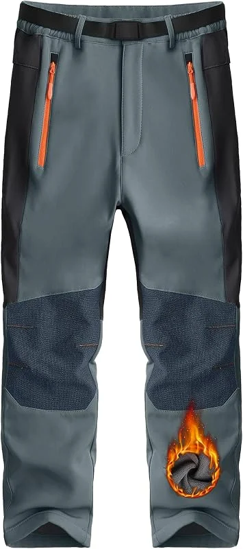 Holure Pantalon de ski en polaire Softshell pour enfants, imperméable, coupe-vent et chaud, avec poches à fermeture éclair — Vetements ski