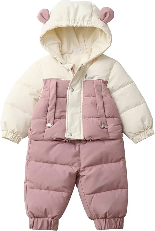 Bébé Fille Combinaison de Ski Enfants Ensemble de Neige Épaississement Garçon Ski Costume Veste de Ski Chaude avec Chapeau et Pantalon de Ski — Vetements ski