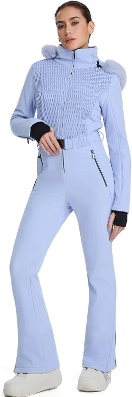 HOTIAN Combinaison de ski une pièce pour femme - Imperméable - Coupe-vent - Combinaison de neige d'hiver chaude - Combinaison de snowboard avec capuche, bleu, XL — Vetements ski