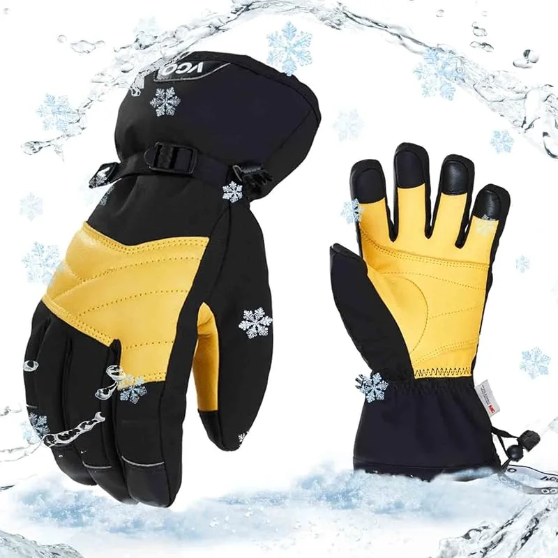Vgo... Gants de Ski doublés, Gants d'hiver en Cuir de chèvre extérieur, imperméable à l'eau, - 4℃ ou Plus, 3M Thinsulate g150 (SF-GA2446FW, GA2446, CA2468FW) — Vetements ski