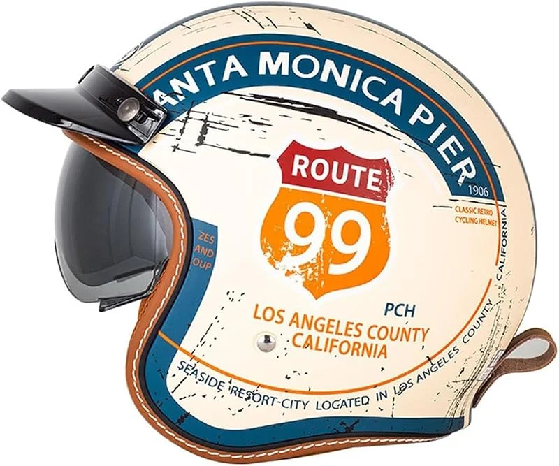 EBAYIN Casque Moto ECE Homologué, Casque Jet Vintage Casque Bol for Hommes Femmes Et Adultes Adapté Aux Scooters Vélos De Croisière avec Lunettes De Soleil Rabattables(B, S=(55~56cm)) — Equipement ski