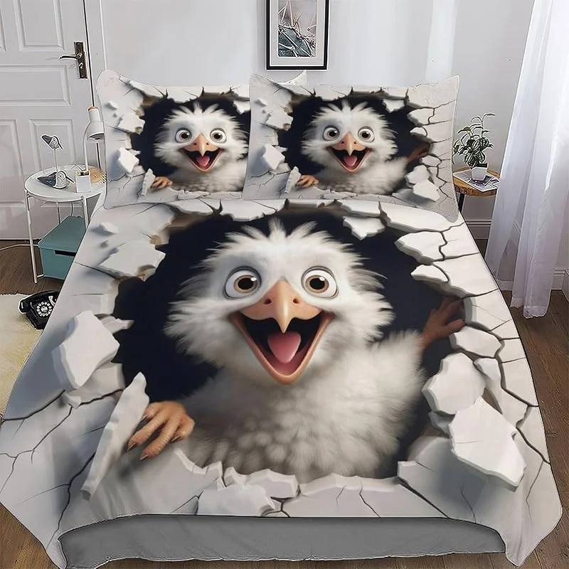 Animal Poulet Motif Housse De Couette 3 Pièces Ultra Douce Microfibre Coton Housse Couette, pour Quatre Saisons Parure De Lit, avec Taie d'oreiller Assortie, Double (200x200cm) — Equipement ski