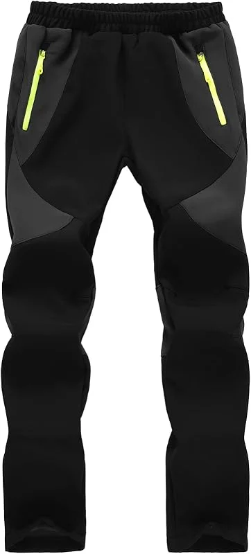 Pantalon de randonnée et de ski imperméable pour enfants, garçons et filles, pantalon d'hiver chaud à taille élastique, doublé en polaire avec poches à fermeture éclair — Vetements ski