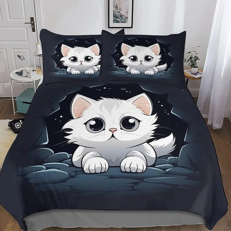 Animal Chat 3D Imprimé Parure De Lit avec Housse De Couette Et Taies d'oreiller, 3 Pièces Ensemble Ultra Doux Microfibre Hypoallergénique pour Enfants Et Adolescents Double (200x200cm) — Equipement ski