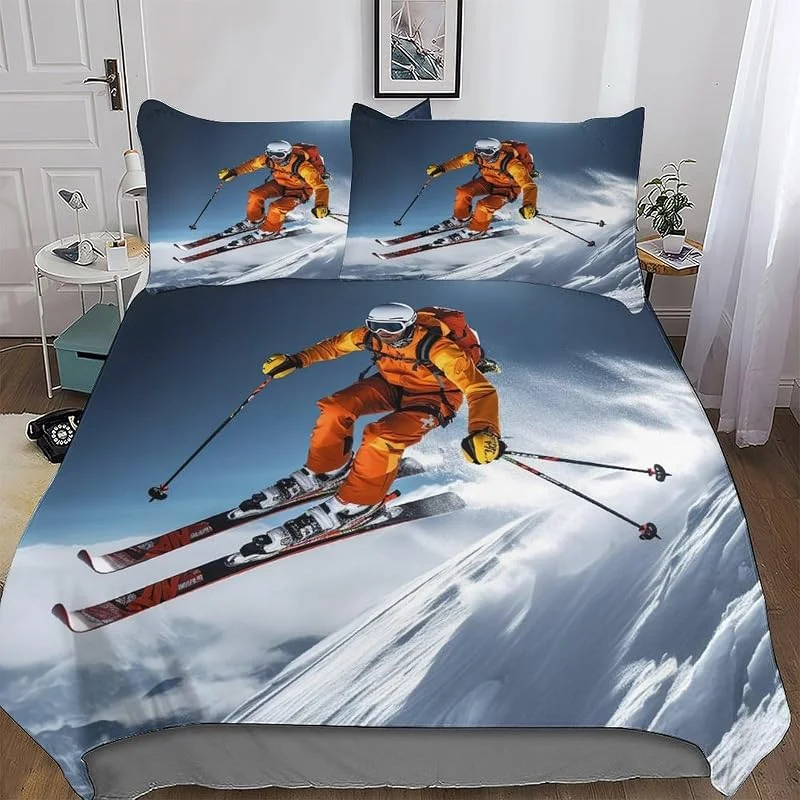 Ski Parure De Lit - Microfibre 3 Pièces - Housse De Couette Douce Fermeture Éclair - Linge De Lits avec Taies d'oreiller pour Enfants Adultes Double (200x200cm) — Equipement ski