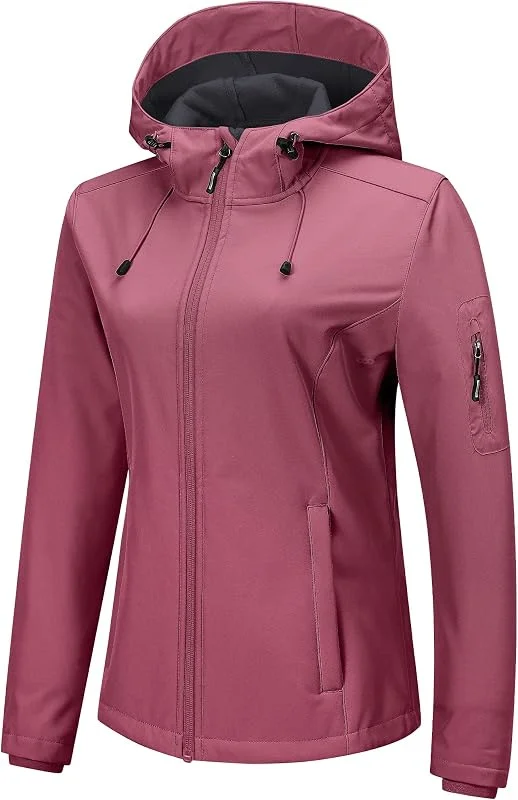 Outdoor Ventures Veste softshell pour femme avec capuche doublée en polaire chaude légère imperméable coupe-vent isolée — Vetements ski