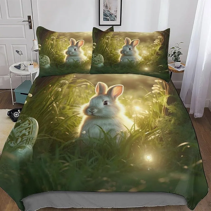 Animal Lapin Parure De Lit Housse De Couette avec Taie d'oreiller 3 Pièces Douce Microfibre Coton, Polyester pour Enfants Adultes Ensemble Housse De Couette Double (200x200cm) — Equipement ski