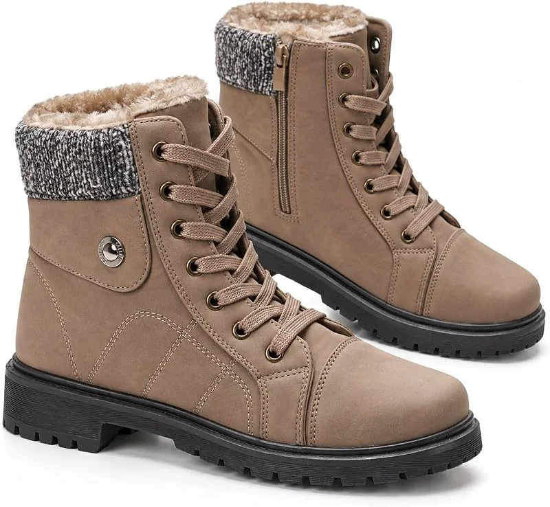 GLAMORA Bottes de Neige Femme Imperméables Fourrées, Bottines d’Hiver Chaudes Grand Froid, Chaussures Hiver Randonnée Trekking Montagne Après-Ski, Antidérapantes, Zip Latéral, Lacets, Semelle Crantée — Equipement ski