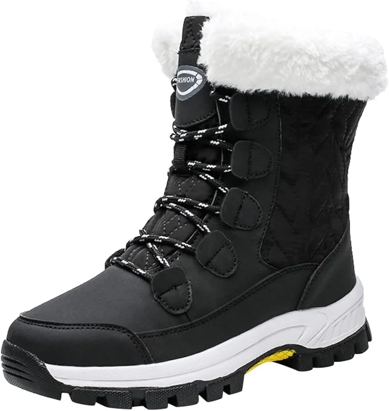 Chaussures de ski de fond pour femme - Bottes de neige plates et chaudes - Bottes à lacets pour femme - Water Keep Velvet Round Toe - Plus pour femme - Bottes Chopper - Compatibles avec moto — Equipement ski
