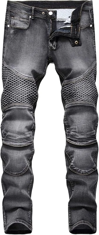 Jeans RéTro De Motard pour Hommes Pantalon DéContracté en Denim DéLavé à Taille Moyenne Jean Slim Fit Stretch Skinny à Jambe Droite — Vetements ski