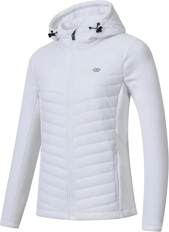 MoFiz Femmes Veste Randonnée Softshell Doudoune Léger Chaude avec fermeture éclair pour Camping Veste Polaire à Capuche pour Course Sports Plein Air — Vetements ski